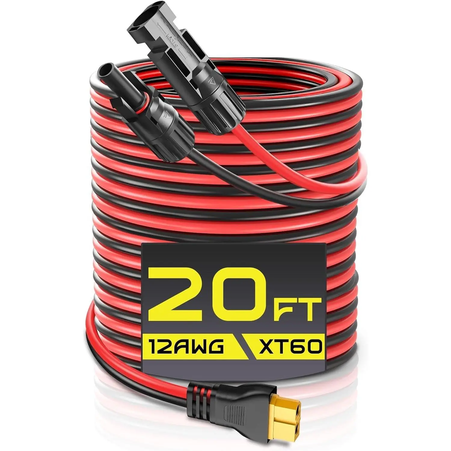 20FT 12AWG XT60 Solar  ,  Solar Panel Connector to XT60 Extension Charge Adapter  with Caps & Wire Ties for LiFePO4  RV Portable Power Station Generator