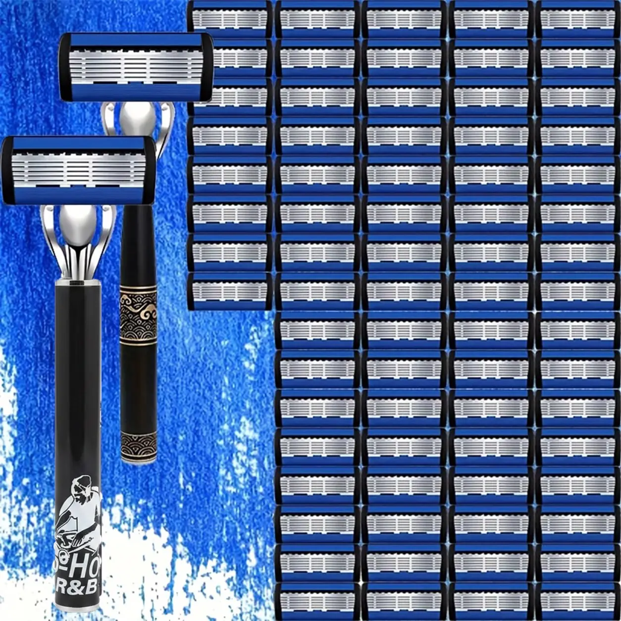 Luxury Razor Set with 6-Blade System, Includes 2 Handles & 72 Replacement Blades, Ergonomic Design for Smooth Shaving, Perfect Gift for Men