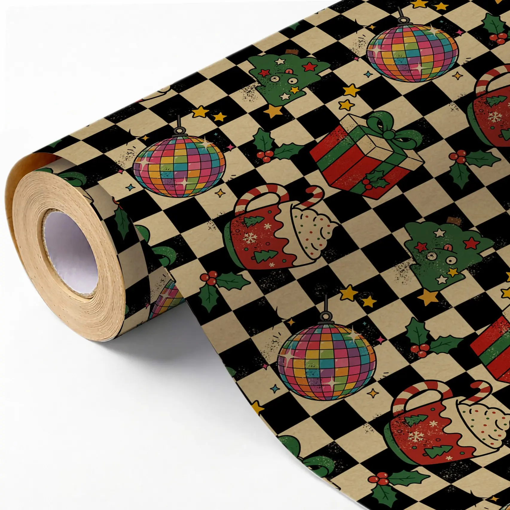Christmas Kraft Paper Roll 43x500cm, Vintage Checkered Christmas Pattern Gift Wrap, High-Definition Print, DIY Craft Decoration Paper, Wrapping Paper