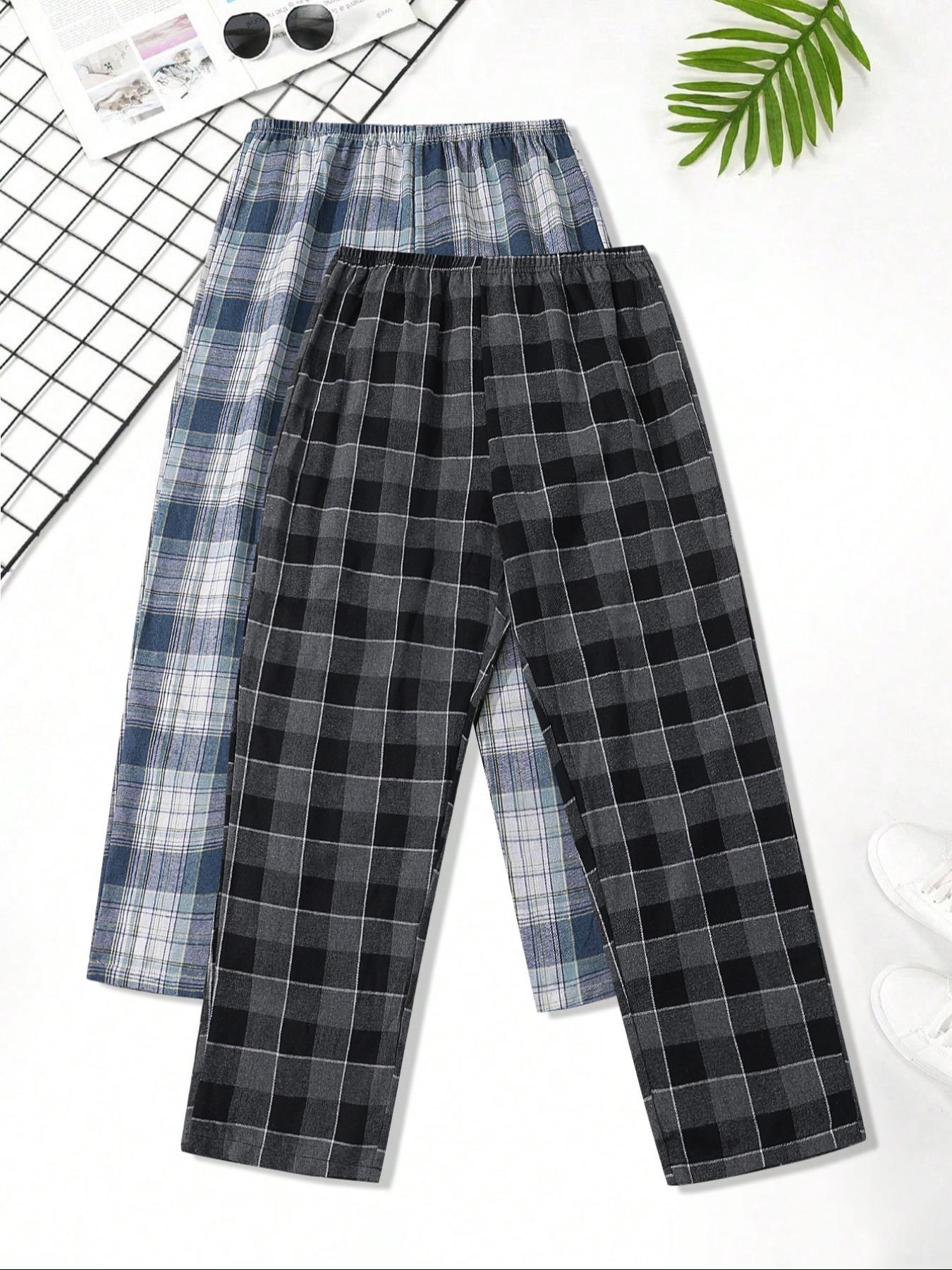 Men's Plaid Print Fitted Knitted Lounge Pants, Casual Comfy Soft Breathable Stretch Trousers for Daily Wear, Men's Pajama Sleepwear & Loungewear for All Seasons