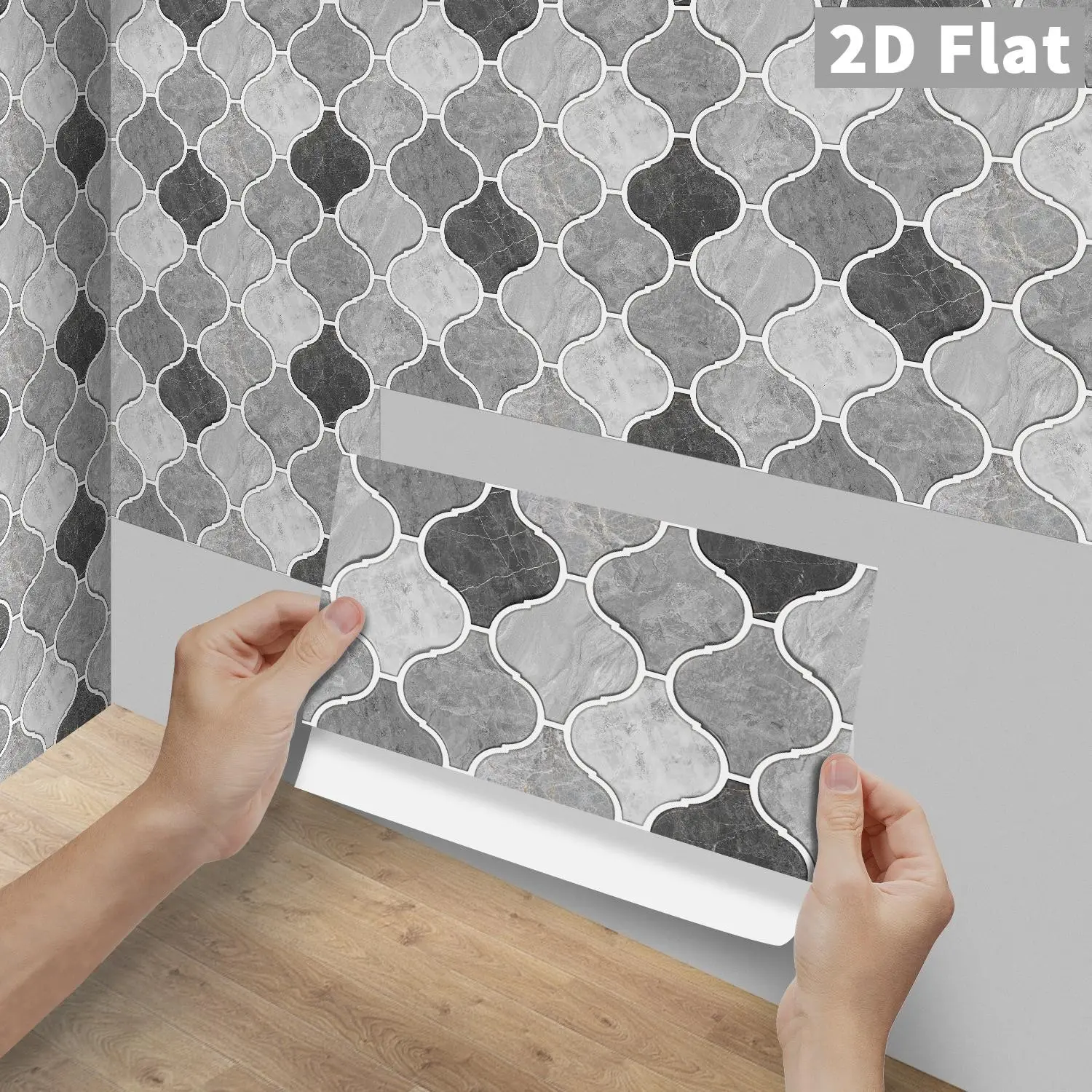 6/12/24/48Pcs FG Mixed Grey Marble Lantern Geometric Tile Stickers, Peel&Stick Waterproof Backsplash Kitchen Bathroom DIY Decor