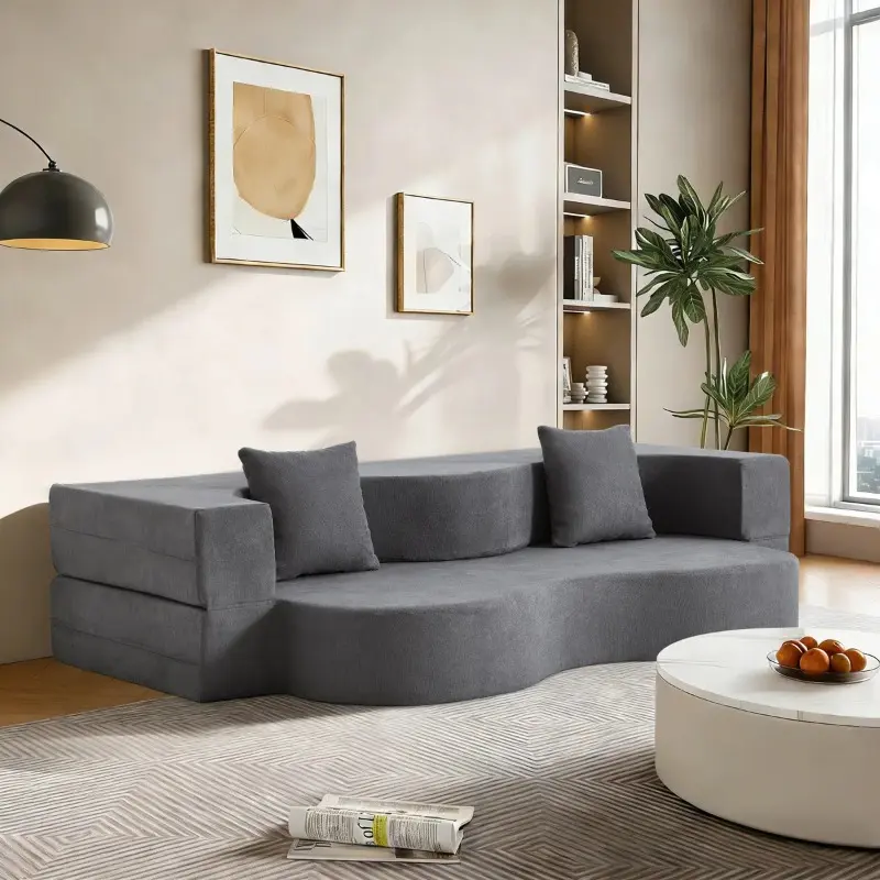 Folding Convertible Sofa Bed, High Density Foam Floor Couch, Modern Foldable Sofa for Bedroom, Living Room and Guest Room