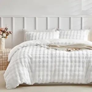 Faux  Comforter Set  Size, Ultra Soft Reversible Heavyweight  Bedding, Extra Warm Winter Comforter with 2 Pillow Cases,   Fuzzy Comforter Set, White