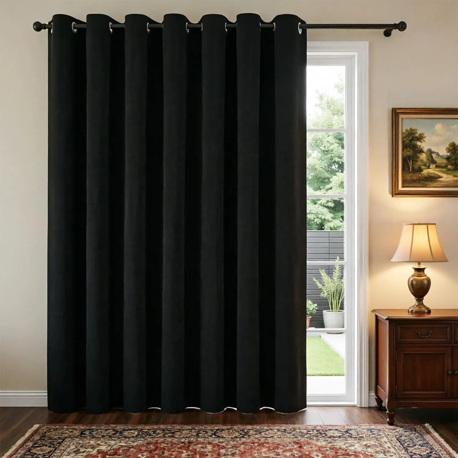 Blackout Room Divider Curtains 84 Inches Long Extra Wide Room Darkening Privacy Sliding Door Curtains Drapes for Living Room Bedroom Patio Door, 1 Panel, Black, 100" W x 84" LGift