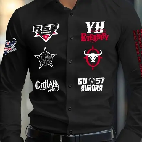 Men's Graphic Print Long Sleeve Dress Shirt, Regular Fit Casual Printed Button Up Collared Shirt for Spring & Fall, Fashion Men's Top for Daily Wear