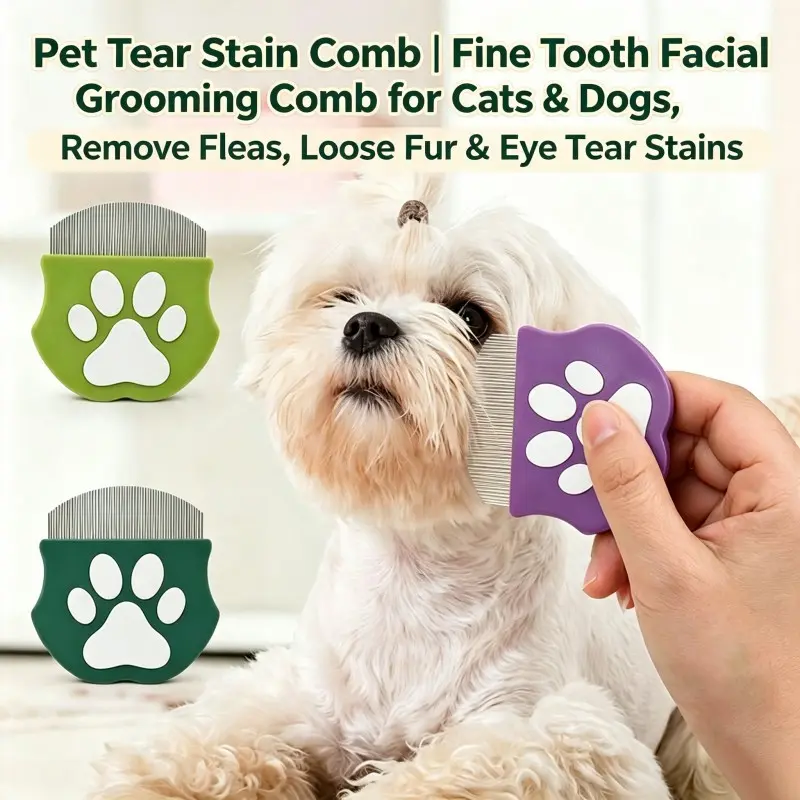 Pet Tear Stain Comb for Cats & Dogs, Mini Fine Tooth Facial Grooming Comb, Portable Flea Lice Remover Brush, Safe Arc Design for Eye & Sensitive Area Cleaning, Removal