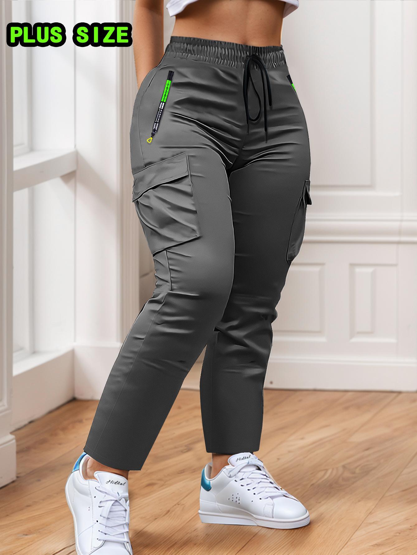 Plus Size Women's Casual Commuter Pants - Straight Fit for Daily Outdoor Activities | Breathable Fabric with Green Zipper Pockets and Dual Side Patch Pockets SpringStatements Plus Size Women's Casual Commuter Pants - Straight Fit for Daily Outdoor Activities | Breathable Fabric with Green Zipper Pockets and Dual Side Patch Pockets SpringStatements
