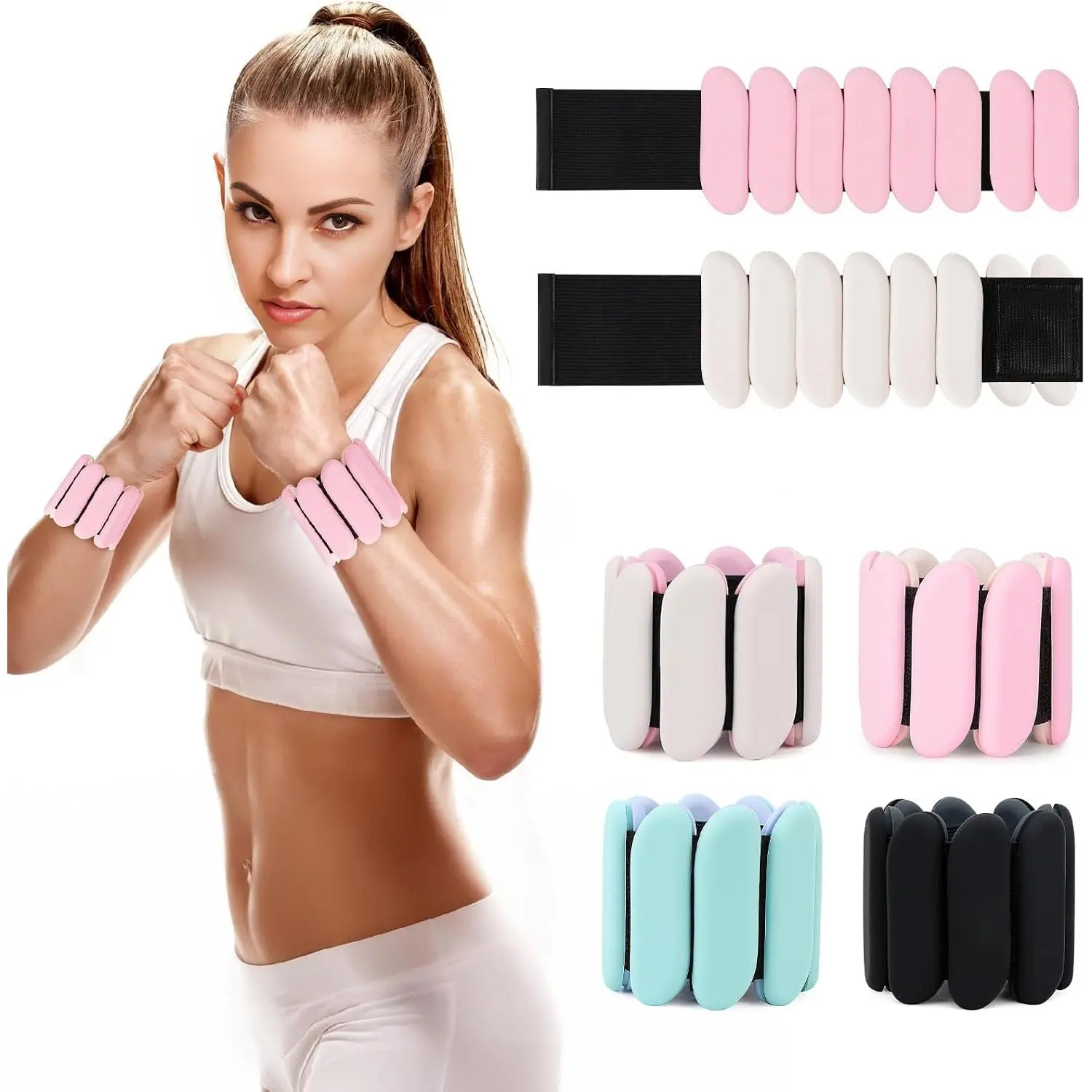 2 Pcs Adjustable Wearable Wrist and Ankle Weights Set for Women Men, 2 lb Total Silicone Bracelet Weights for Walking, Yoga, Gym, Arm and Leg Workout
