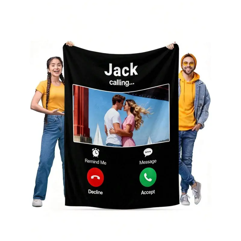    Custom Photo Caller ID Throw Blanket, Personalized Phone Screen Flannel Blanket, Soft Cozy Warm Throw, Funny Incoming Call Design, Gift for Him Her, Valentine's Anniversary Cute Couch Bedroom Decor ﻿ ﻿ holiday