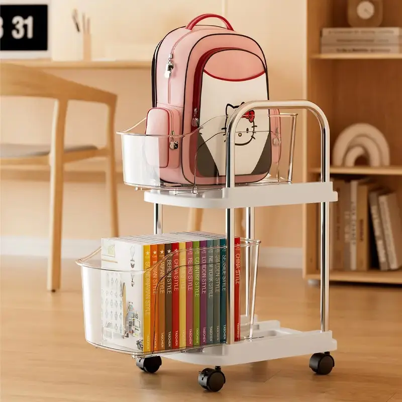 3-Layer Rolling Book Bag Storage Box with Wheels, Durable Plastic Under Desk Cart, Space-Saving Bookshelf for Home and Office Use