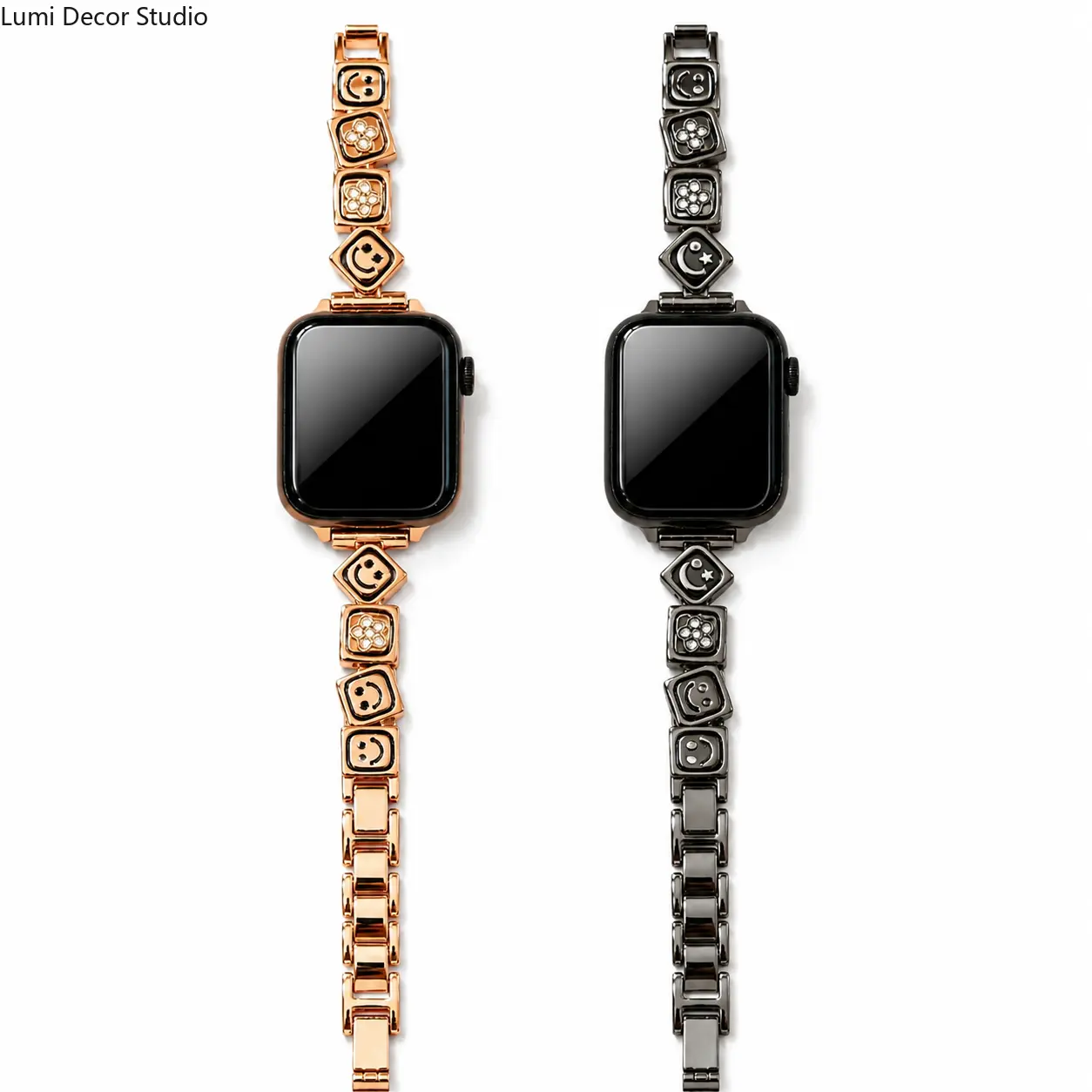 Minimalist Metal Watch Band with Smiley Face & Star Charm, Unisex Novelty Bracelet Strap for Smartwatch Series 1-11 & SE, Casual Daily Wear, Simple Smiley, Charm Strap, Accessories, Wearable, Metallic, Men's Accessories, Accessories For Women