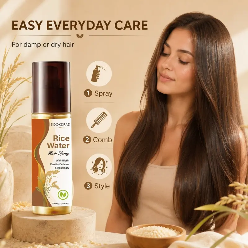 Rice Water Hair Spray, with Biotin, Keratin, Caffeine, Rosemary, hair care spray, Biotin Haircare, 100ml/3.38 fl oz