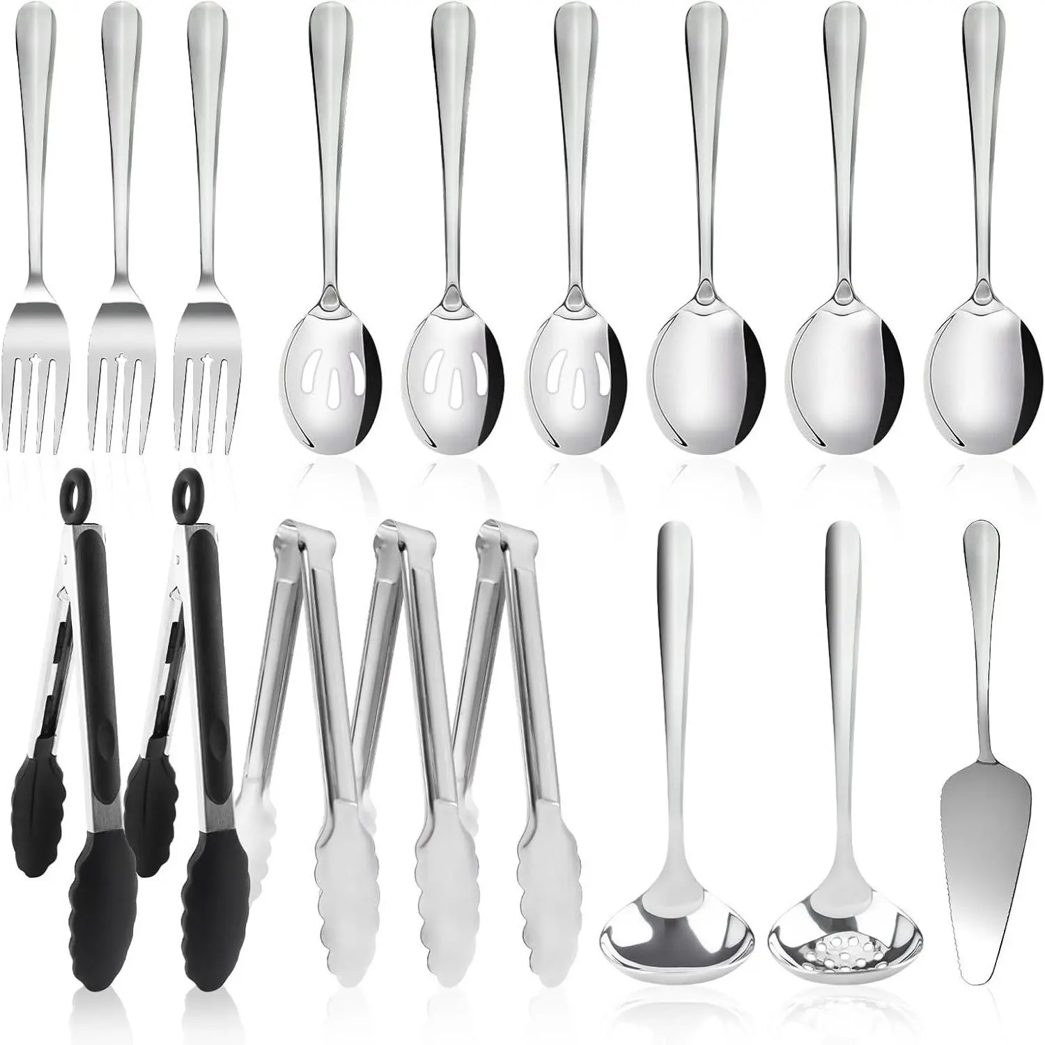 17-Piece Stainless Steel Serving Spoons and Utensils Set, Silver Serveware