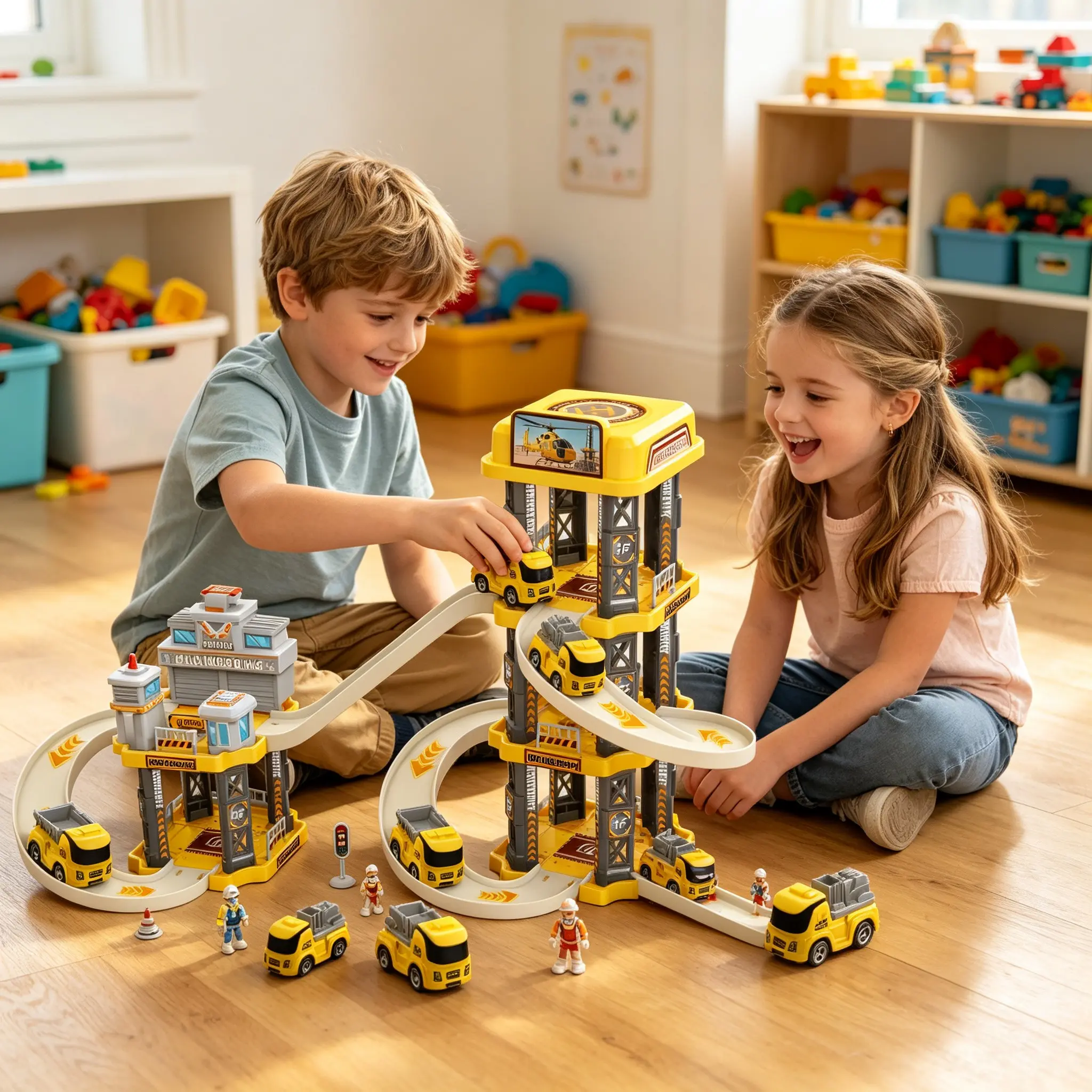 73-Piece Track Engineering Set Parking Toy, Kids Garage Playset, Preschool Car Game Vehicle Kit, Birthday Gift for Boys Girls Aged 3+
