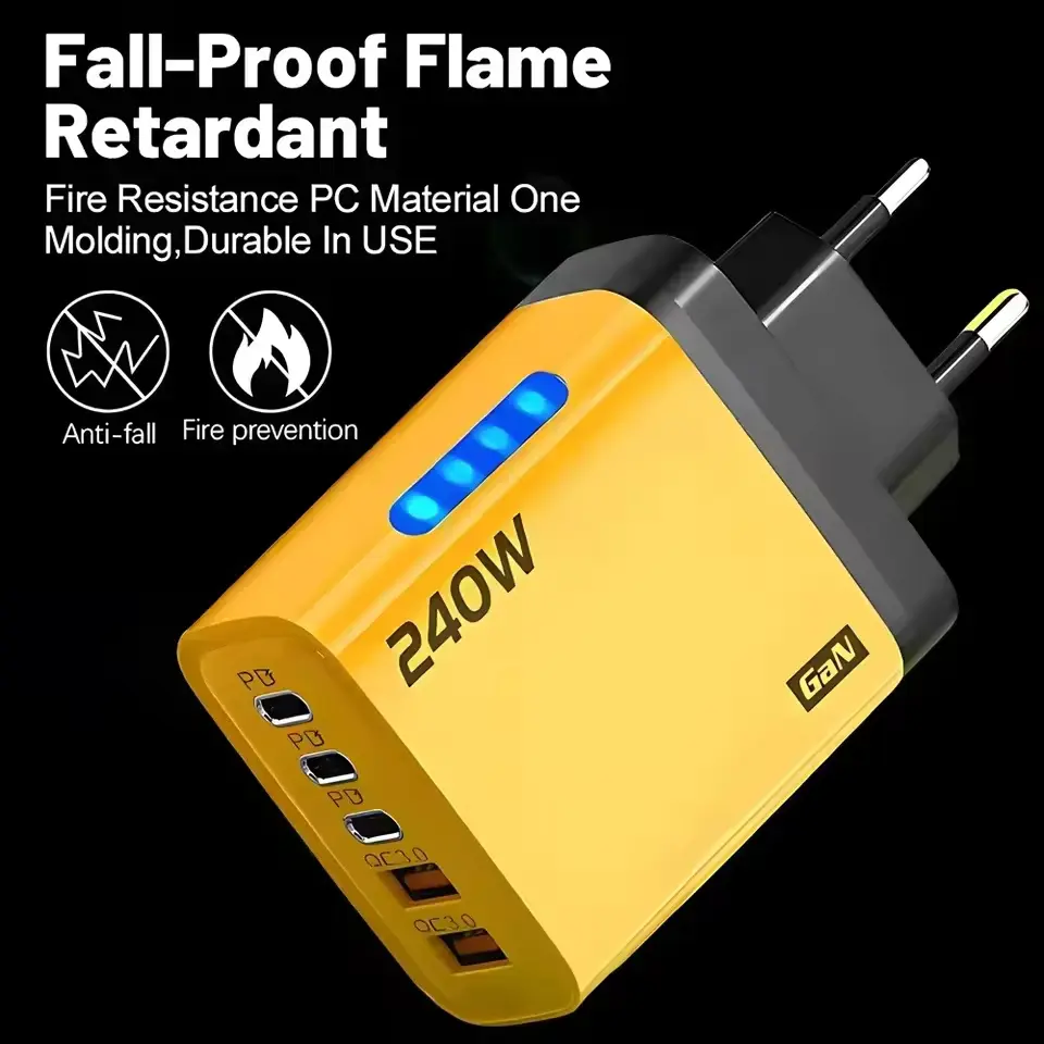 240W GaN 5 in 1 Fast Charging Phone Charger USB C Charger Power Adapter Type C US Plug Wall Charger