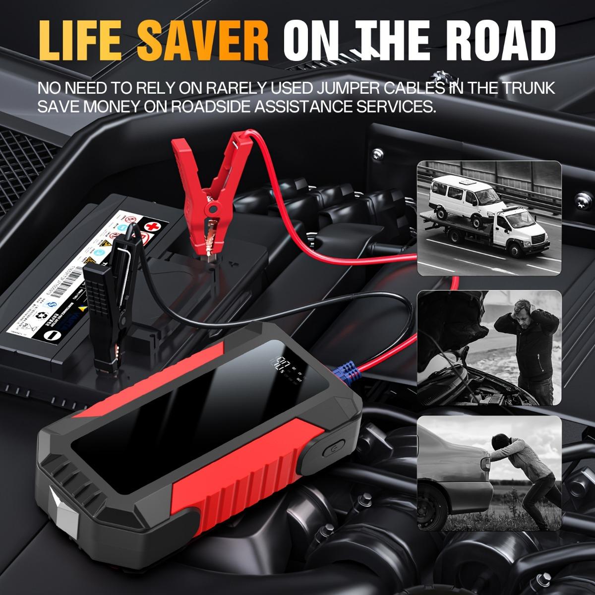 12V Portable Car Jump Starter with Tire Inflator, 2-in-1 Emergency Power Pack with Air Compressor, Power Bank & LED Light Kit Removal Set Tool