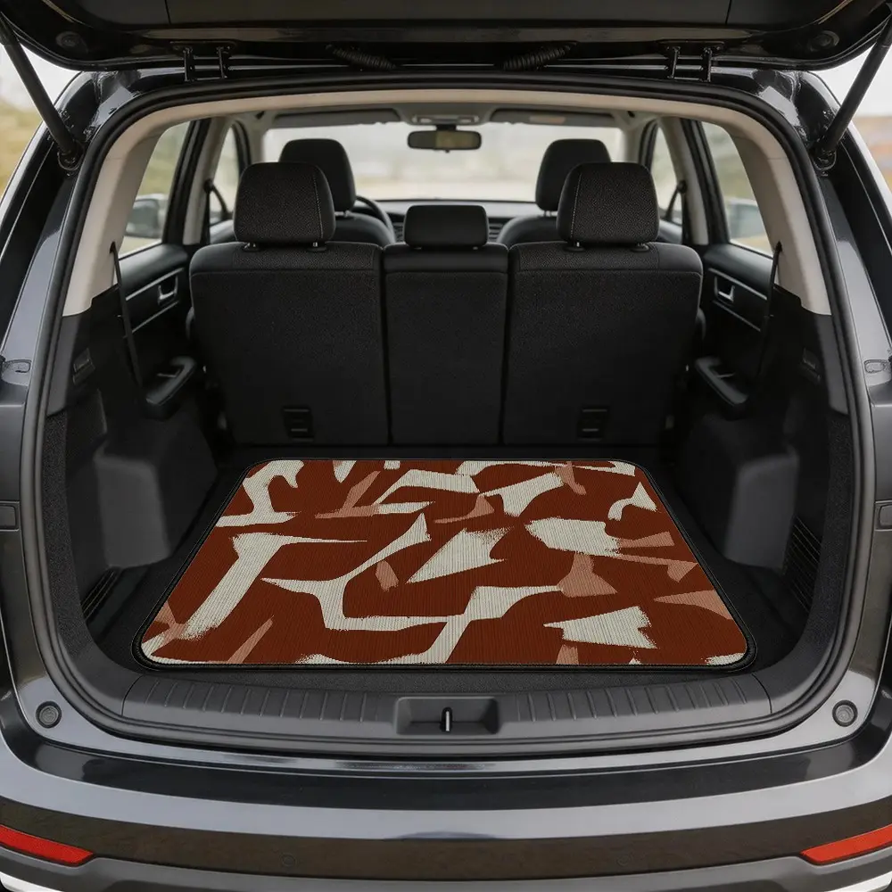 Vintage Base Abstract Geometric Car Trunk Mat, Waterproof Anti-Slip Durable Boot Mat, Fits Sedan Suv Van, Easy Clean Car Interior Accessory