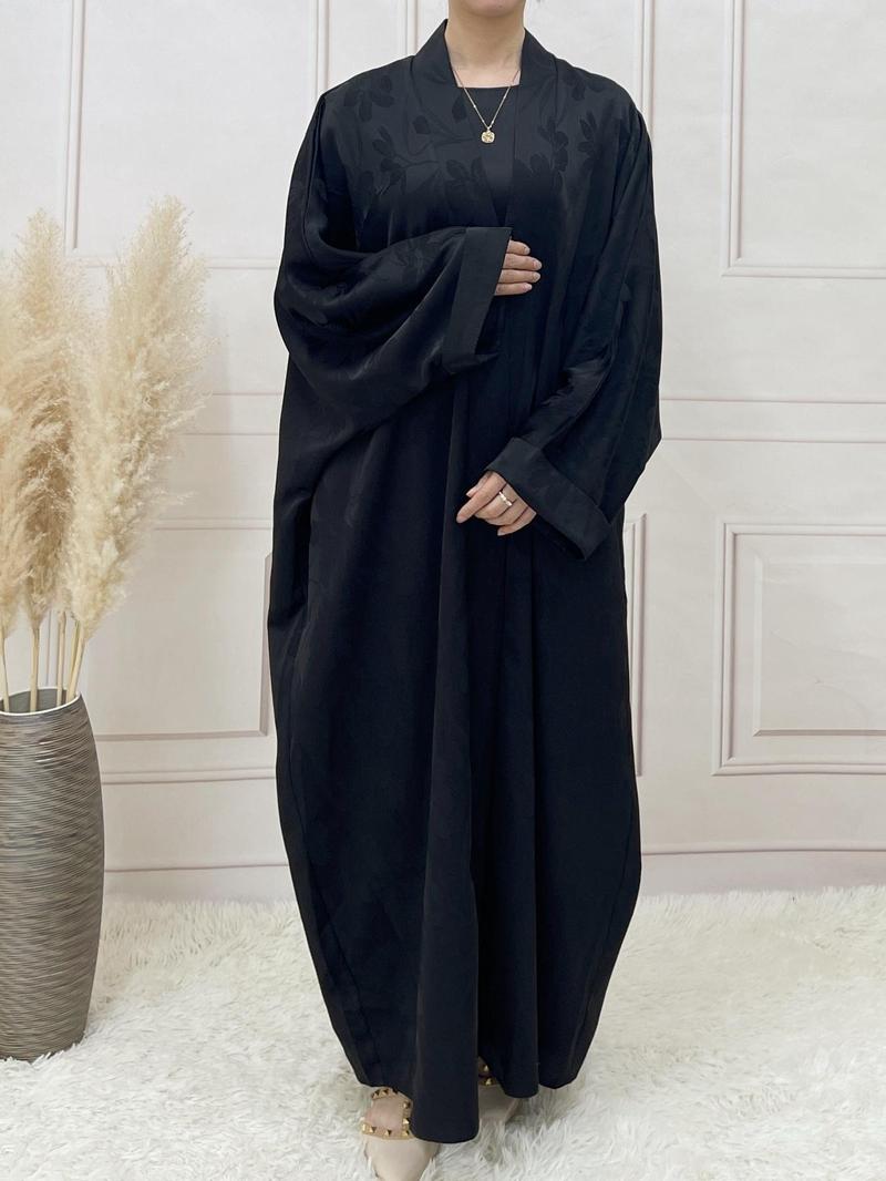 Women's Floral Jacquard Long Sleeve Muslim Abaya without Inner Dress, Abayas for Women, Casual Batwing Sleeve Arabic Clothing for Spring & Fall, Abayas for Eid, Fashion Women's Islamic Clothing for Daily Wear, Muslim Modesty Clothing, Loose Abayas