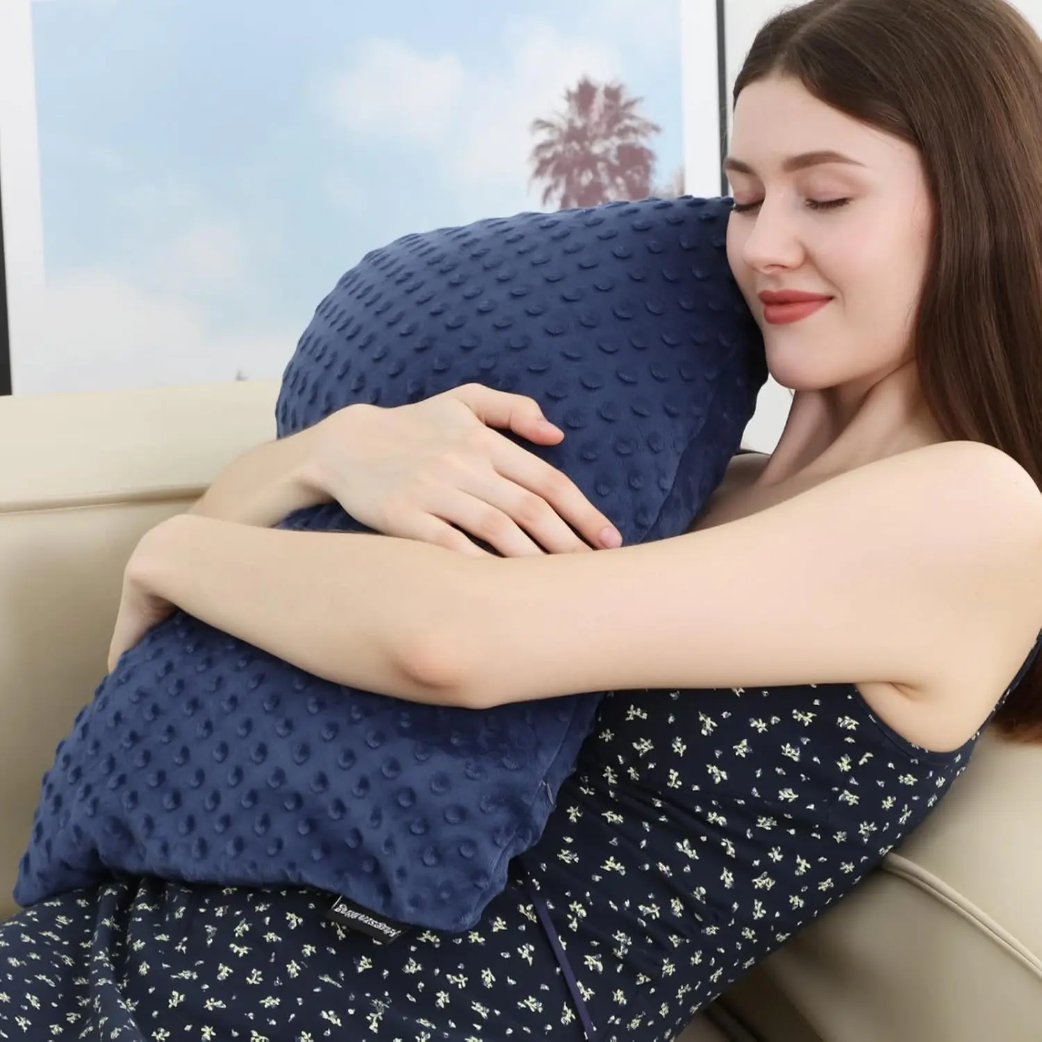 Women's Relaxation Weighted Lap Pillow - 6.6lbs, 20x12in Lap Size, Tactile Texture, Snug Hug, Machine Washable Cover, Chemical-Free Fabric, Navy for Better Couch Sleep