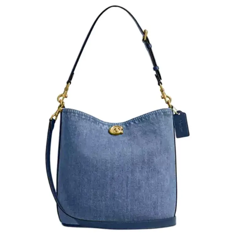 COACH Willow 27 Soft Denim Bucket Bag for Women, Large Shoulder Bag in Deep Blue