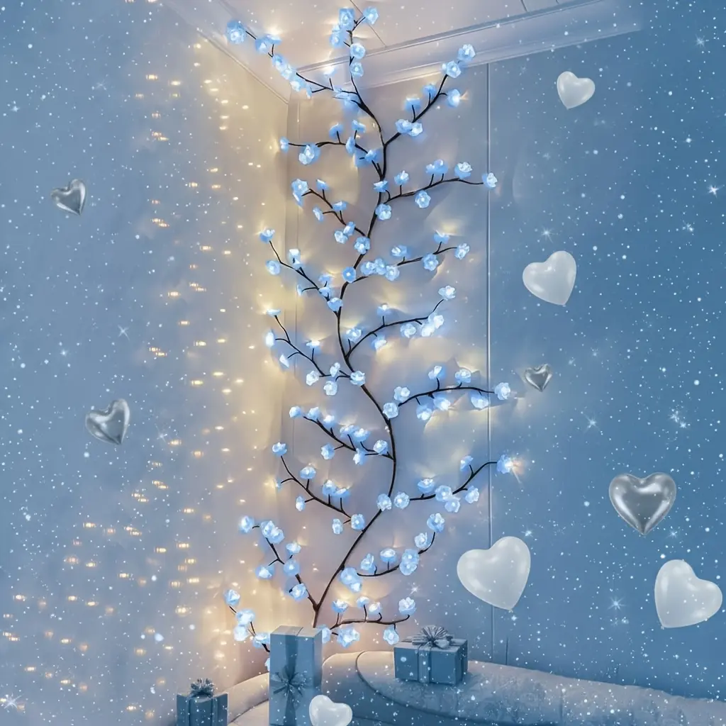 1pc Blue Cherry Blossom Vines Featuring 72 LED Lights, 150cm Long Perfect for Decorating Walls in Living Rooms, Parties, Birthdays, Weddings, Holidays, Festivals, Valentine'S Day, Mother'S Day, Easter