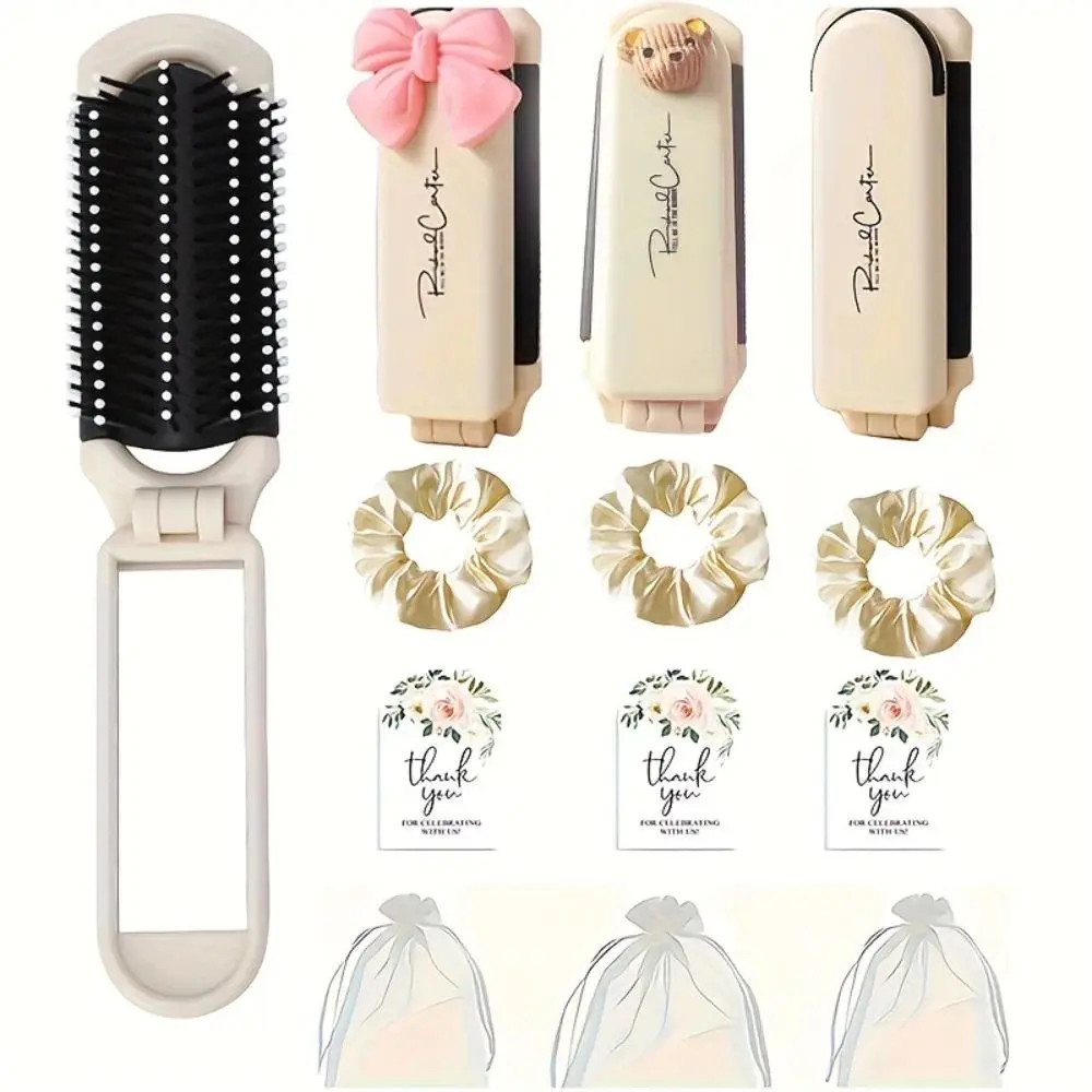 4/8sets Foldable Travel Hair Brush Set with Mirror, Portable Cushion Massage Comb for Women Travel Gift Bridal Shower