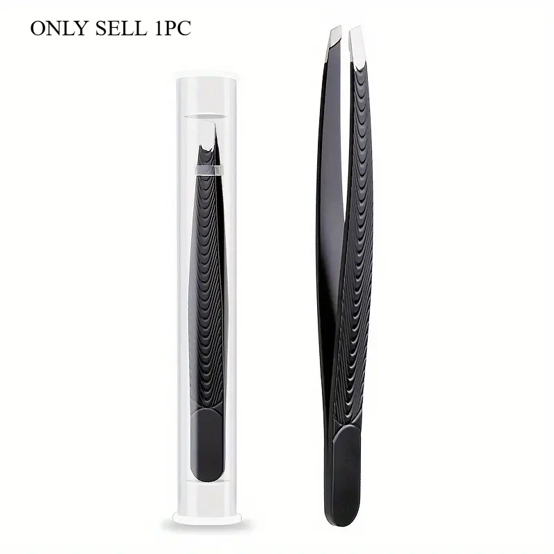 1pc Precision Tweezer Hair Plucker for Men and Women - Slant Tip for Easy Hair and Eyebrow Grooming - Black Cosmetic Tools