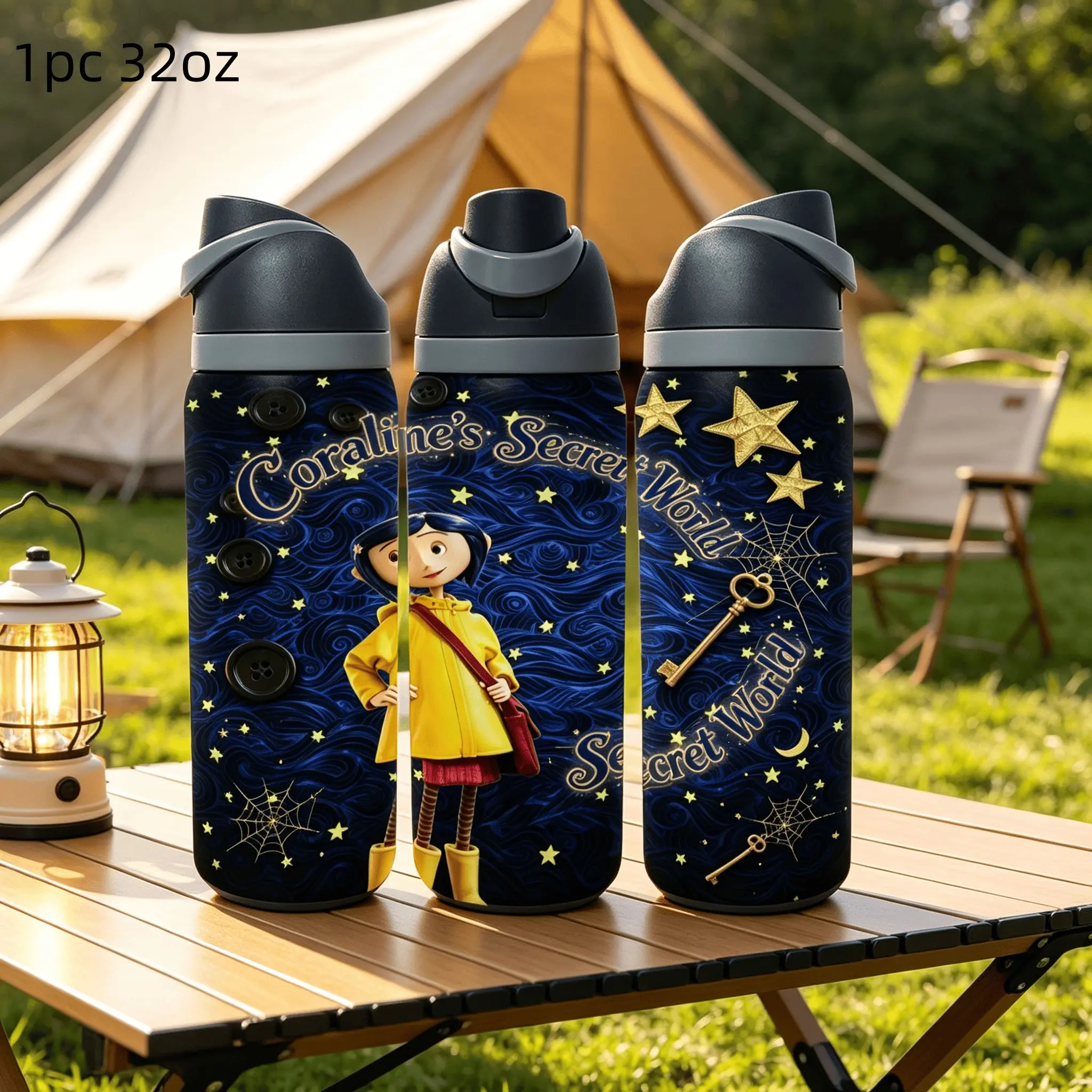 Coraline Secret World 20oz/32oz Stainless Steel Water Bottle, Double-Wall Vacuum Insulated Tumbler with Lid, Spooky Aesthetic Travel Cup Gift