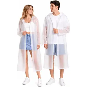 Rain Ponchos for Adults Reusable (2 Pack), Waterproof EVA Raincoats with Hood & Drawstring for Women & Men