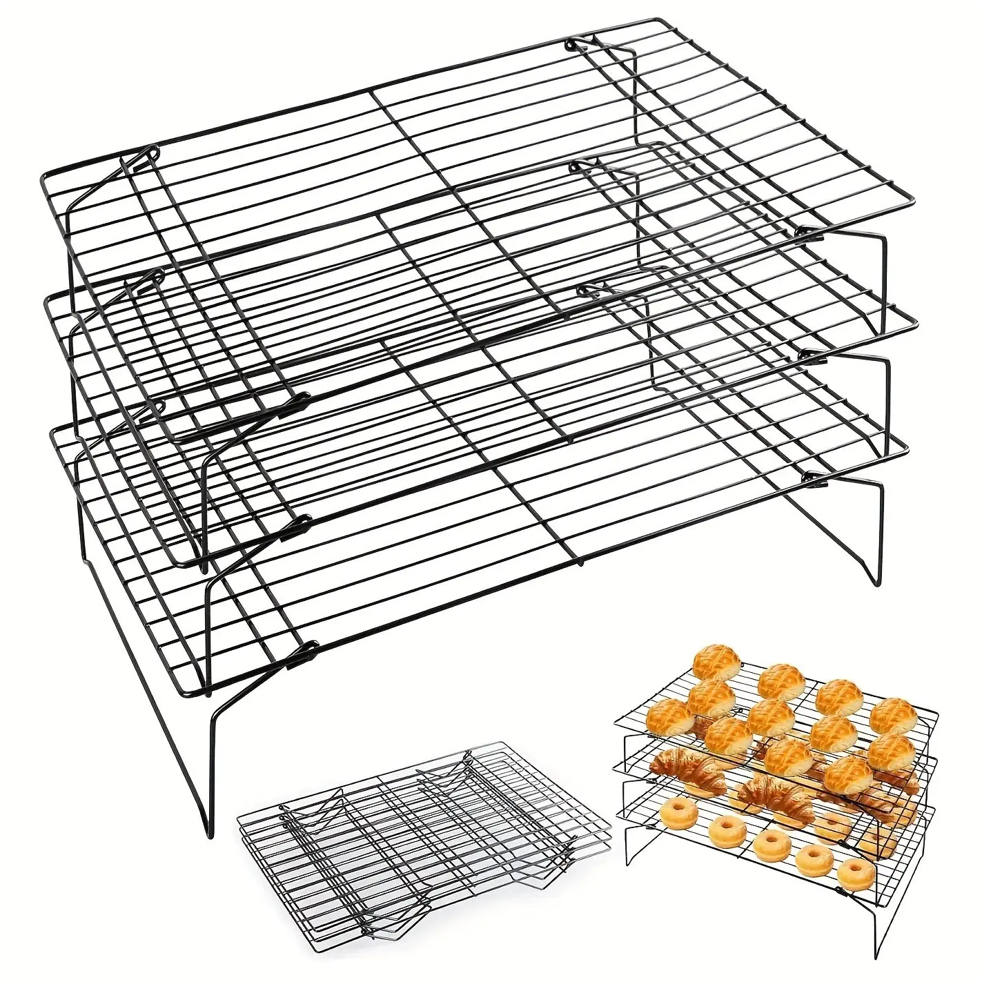 Stackable Cooling Rack, Stainless Steel, Foldable Baking Rack, Ideal for Cakes, Cookies, Pizza, Meat, Bread, Non-Stick, Easy Clean, Perfect Gift, Baking Accessory