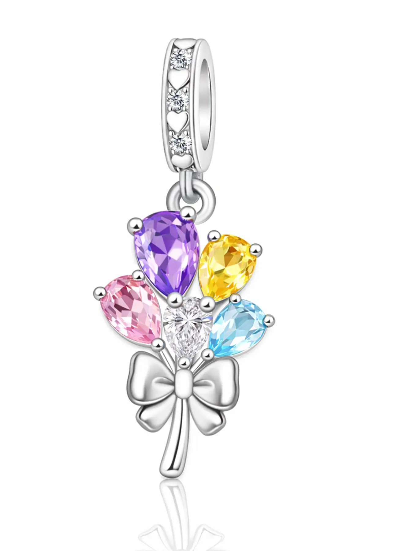 Cute Copper Plated Silver Color Bow Charm Pendant, Zircon Embedded, All over Print, Elegant Sweet Gift for Friends, Style