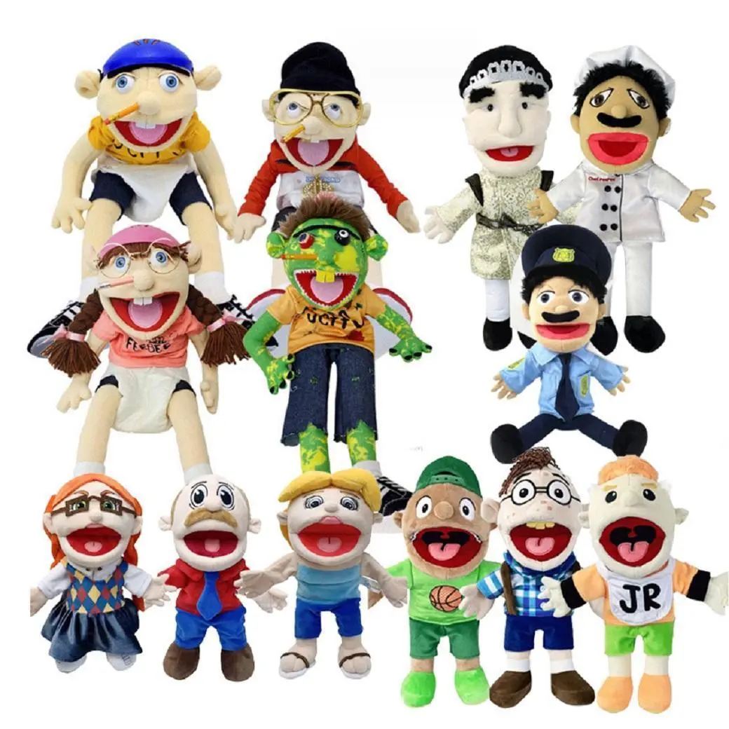 Unisex 40cm-60cm Jeffy Hand Muppet Puppet Doll - 1 x Plush Doll (55cm/60cm Options) with Cody, Junior, Joseph, Chef, Police, Prince, Dad, Mom, Penelope Characters, Soft Toy for Kids, Party Prop Gift