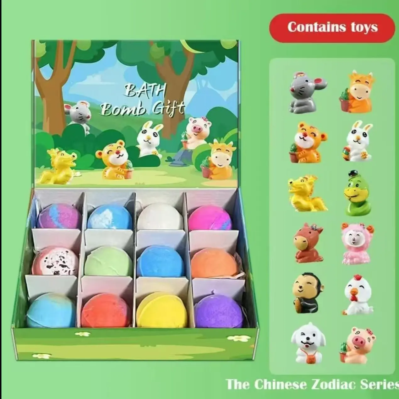 Bath Salt Balls with 12 Surprise Toys, Gentle Bubble Bath Orbs, Dual Color Layered, Gift Box, 12x60g