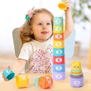 9-piece stacked cup building block set, letter and number learning, color discrimination, indoor assembled toys, game props for parent-child interaction, early education gifts