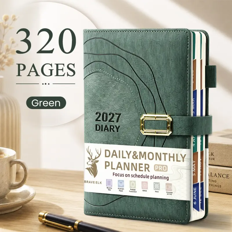 2027 Daily & Monthly Planner A5 Notebook, English Spanish Agenda Book, One Page Per Day Organizer, Goal Setting & Productivity Planning Journal, Diary