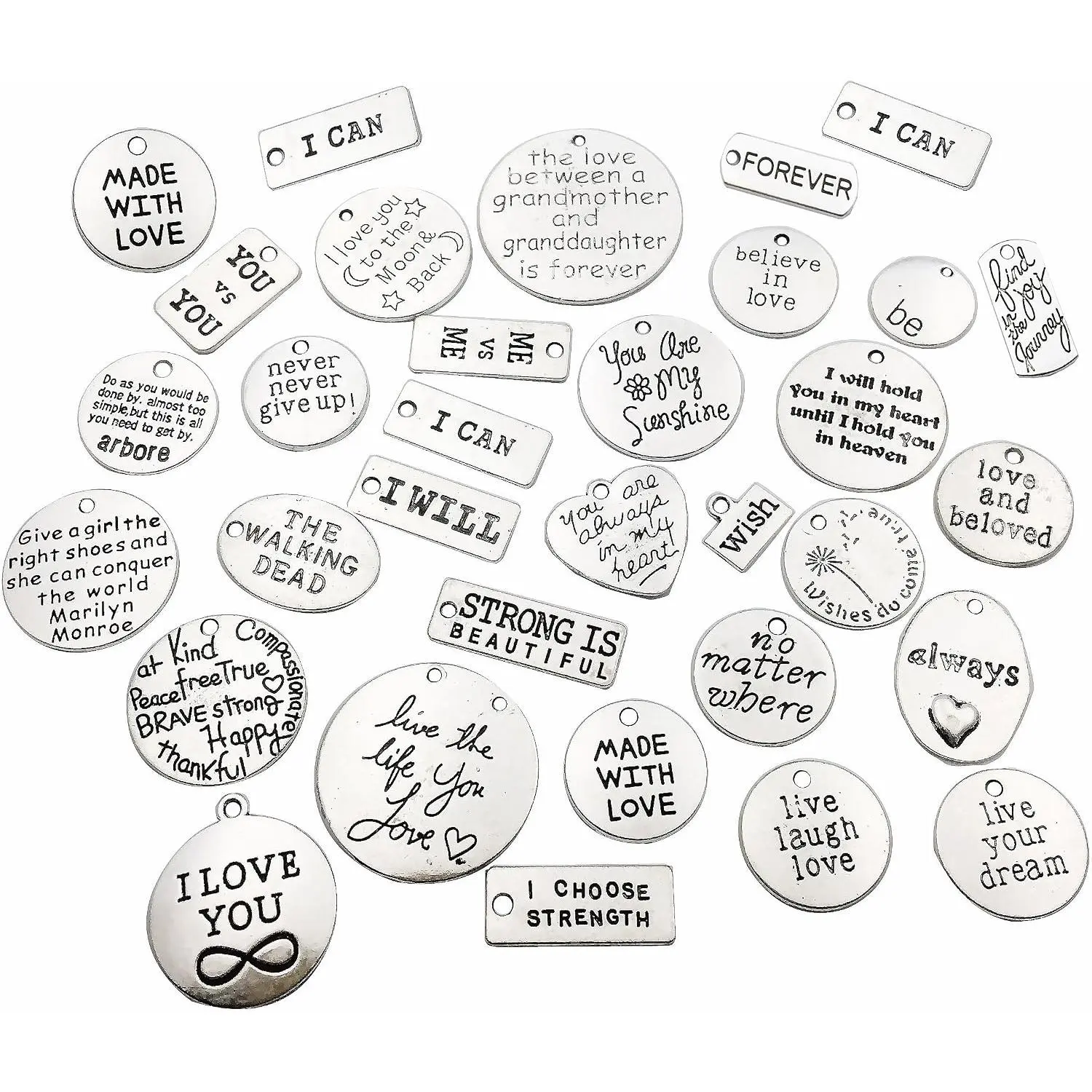 30 count Inspiration Words Charms Craft Supplies  Pendants Beads Charms Pendants for Crafting  Findings Making Accessory for DIY Necklace Bracelet (Antique )