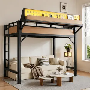 ARCH Modern Twin XL Loft Bed Frame Combo with 41.73" W x 81.89" D x 63.39" H, Storage Shelves, Pegboard, USB Port, LED Lights, Natural MDF & Metal, No Box Spring Needed, Space-Saving for Teens’ Bedrooms/Dorms (Bed Frame Storage Solutions Included)