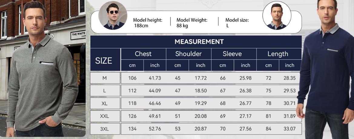 Polo Shirts for Men Long Sleeve Golf Shirt Slim Fit Classic Plaid Collar Cotton Golf T-Shirts Casual Polo Shirts