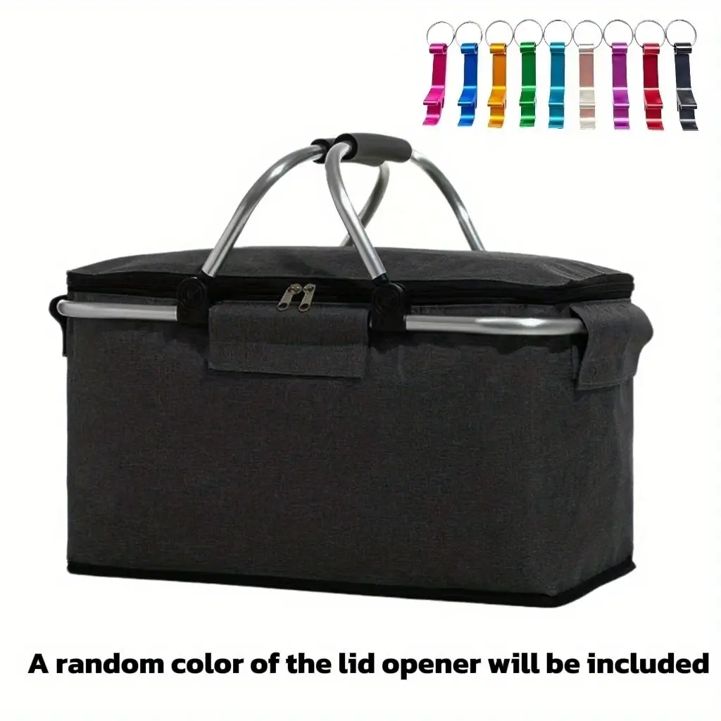 Portable Large-capacity Folding Insulated Basket with a Random Color Bottle Opener, Outdoor Fresh-keeping Ice Pack Handbag, Suitable for Carnivals, Outdoor Activities, Travel and Camping, Non-food Contact, Foldable Basket