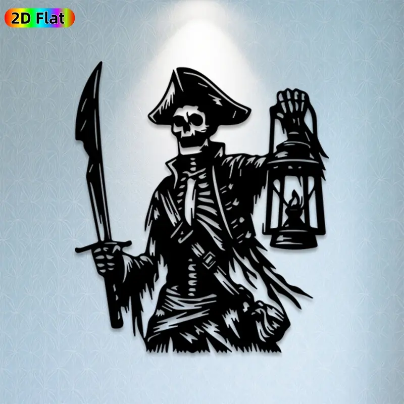 1pc Pirate Skeleton Metal Wall Art,Pirate Skeleton Statue Mural, Ideal Gift for Halloween, Pirate Theme Parties, Rust-Resistant Metal Wall Decor Wall Sculptures, Perfect for Outdoor Fence & Indoor Wall Pirate Decor Enthusiasts