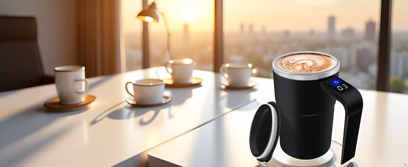 13 OZ Automatic Stirring Coffee Cup, Coffee Cup with Magnetic Capsule, with Temperature Display Function, Suitable for Coffee, Beverages, Hot Cocoa, Coffee Bar Drinkware, Reusable USB Rechargeable Cup Travel Mug Reusable Black Coffee