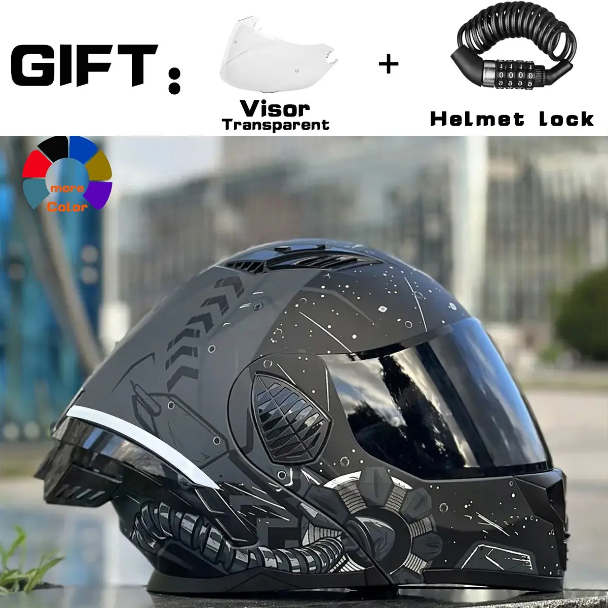 Nbtk Brand Flip Up Motorcycle Helmet, A pair of transparent lenses and a helmet lock are included as gifts.Abs Eps Inner Lining, Adjustable Ventilation, Sun Visor, 3C & Dot Certified, Unisex All-Season