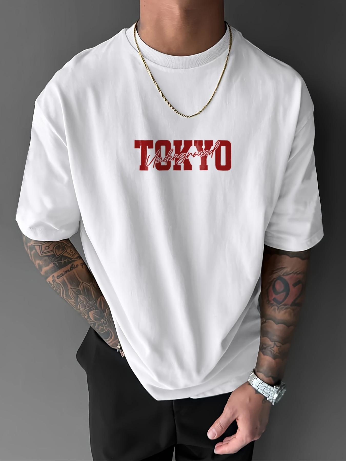 Men's Regular Fit Car & Letter Print Round Neck Tee, Street Fashion Casual Short Sleeve T-shirt for Daily Wear, Men's Top for All Seasons, Tropical, Streetwear