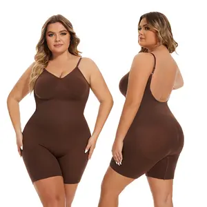Seamless Backless Cami Strap Short Bodysuit, Tummy Control Butt Lifting Soft Stretchy Sculpting Bodysuit for Daily Yoga & Postpartum Comfort Wear
