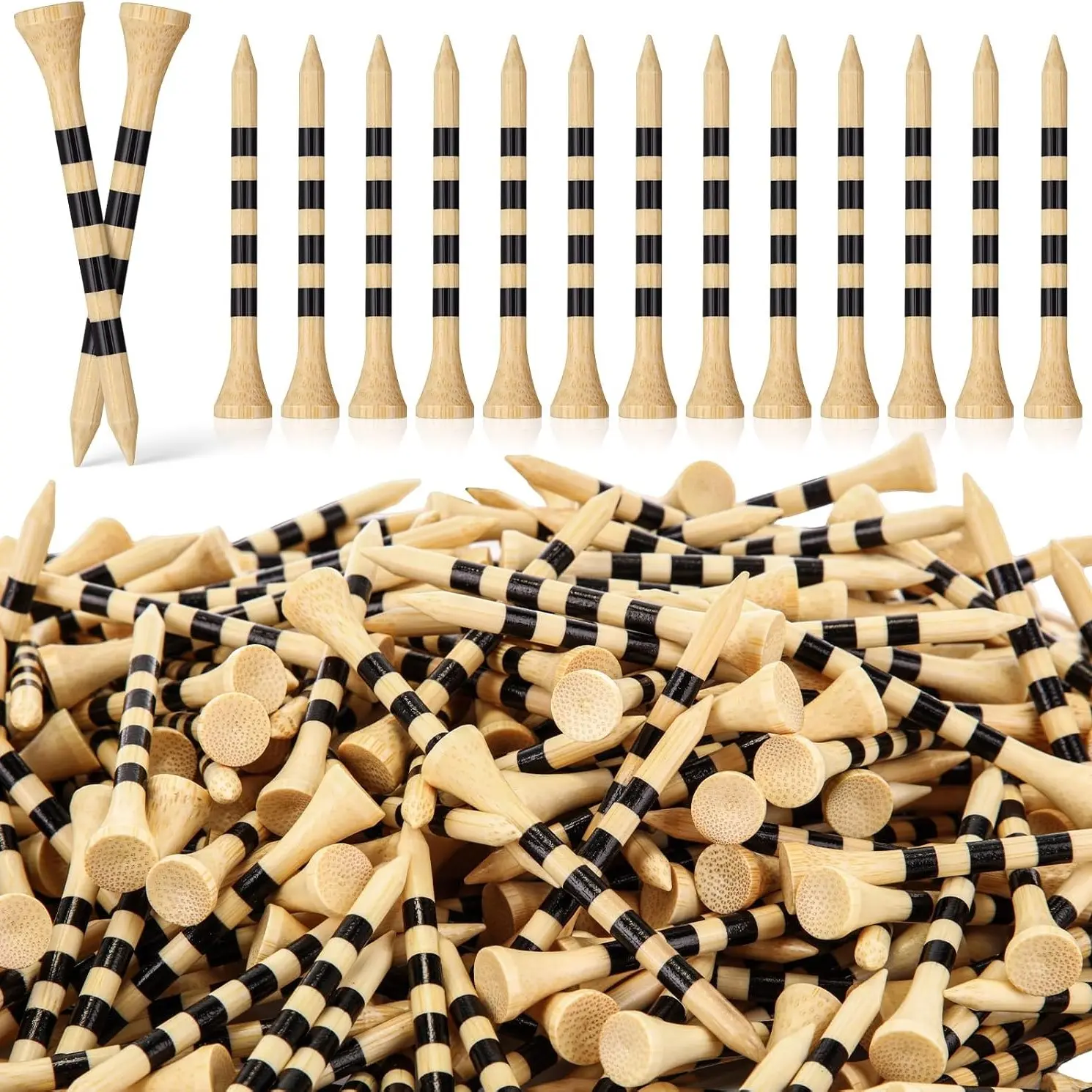50 Pcs Golf Tees Bulk Bamboo Golf Tees Multicolor for Men Balls Accessories, Golf Accessory, Biodegradable Bamboo Golf Tees, More Sturdy and Stable, Tee with Black Stripe, Professional Natural Tee