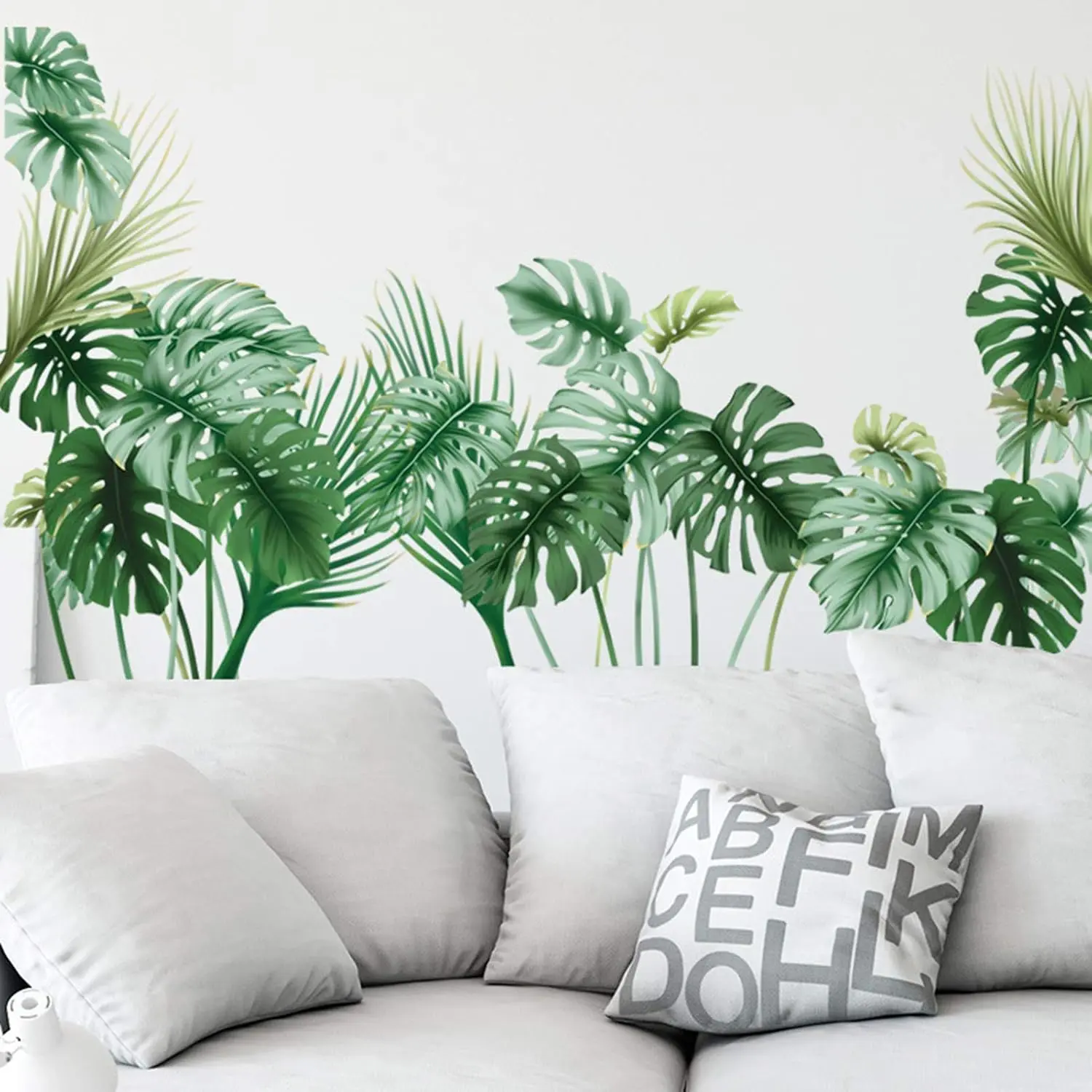 Tropical Wall  Palm Leaf Wall Stickers for Living Room, Green  Wall Decor Posters Vinyl Peel and Stick Art Murals for Bedroom  Office