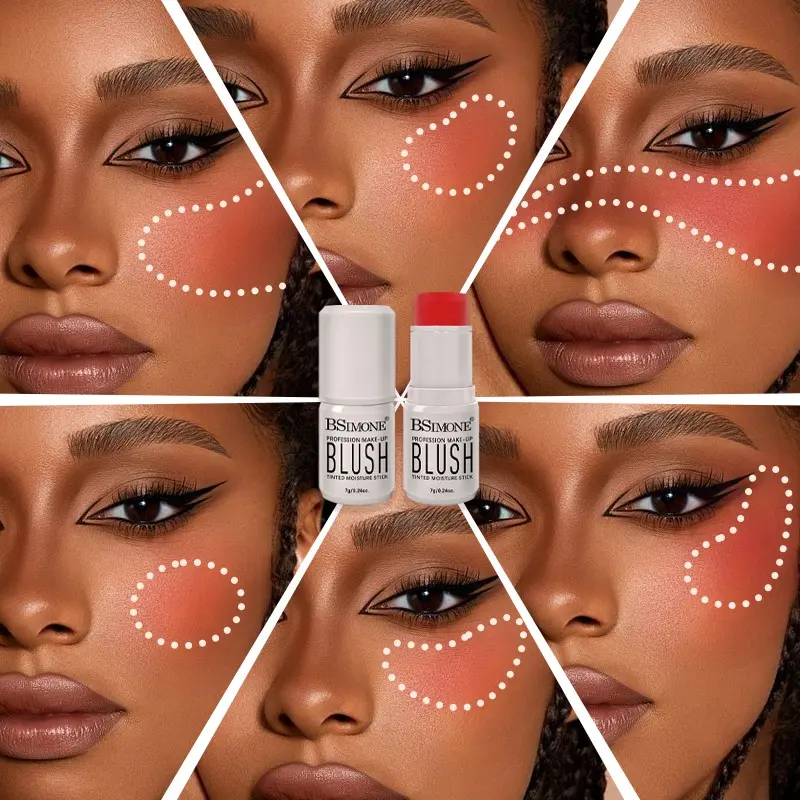 Bsimone 3-In-1 Cherry Blush Stick, Long-Lasting Cream Texture, Perfect for All Skin Tones, Ideal for Parties and Travel