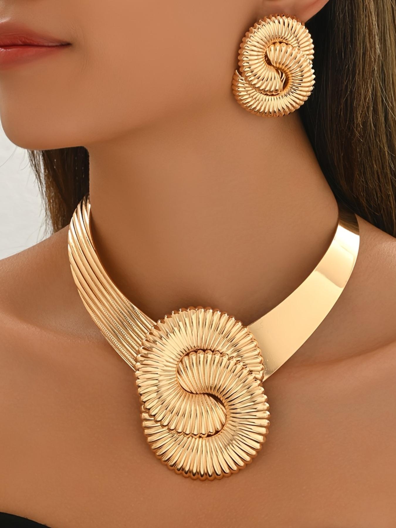 Women's Fashion Jewelry Set, Elegant Jewelry Set, Metal Statement Necklace & Earrings, Party Wedding Gift, All Seasons Wear, Unique Design Accessories, Complete Accessories Set, Matching Jewelry Set, Fashionable Jewelry Set, Jewellery Gift Set