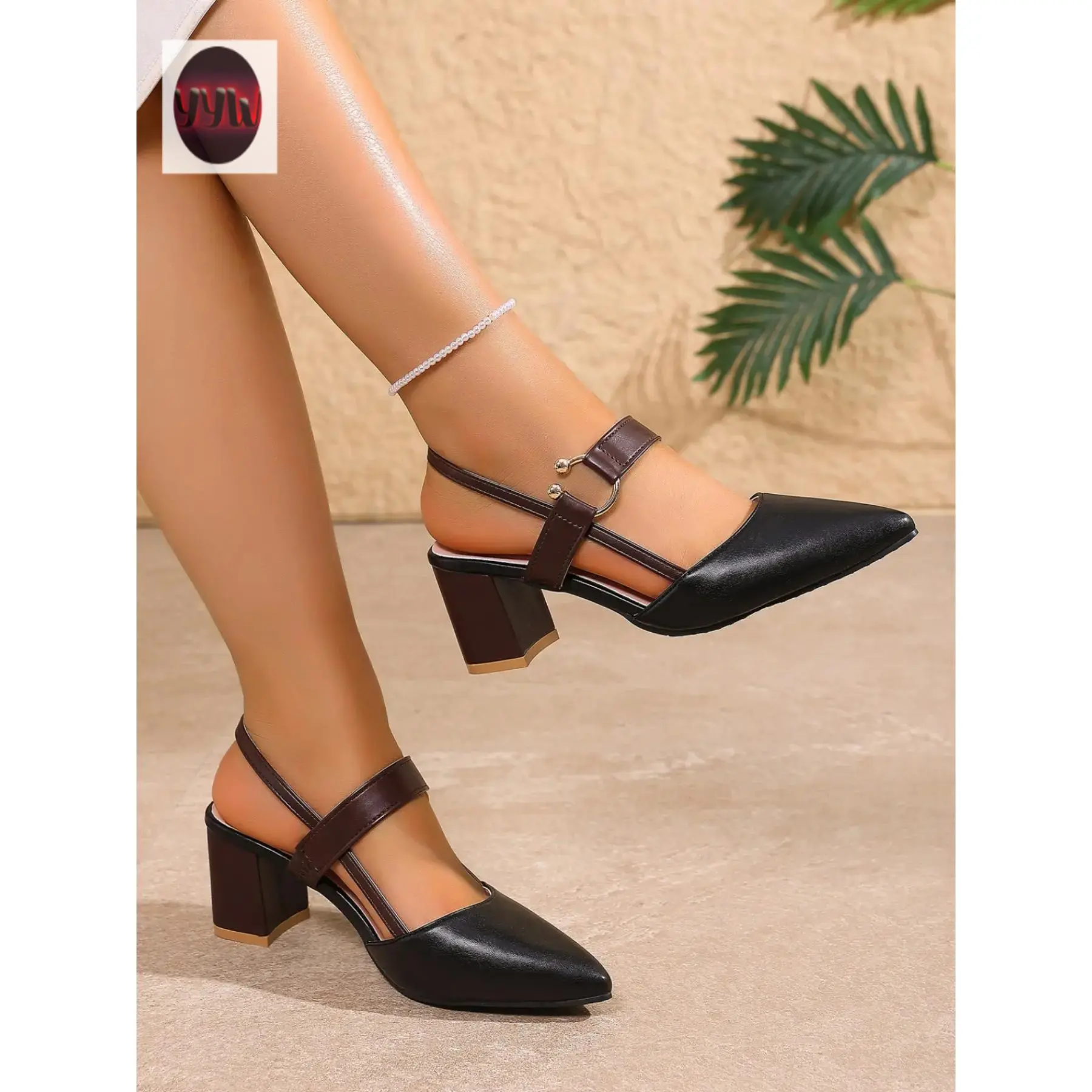 YYW1 Women's Solid PU Leather Buckle Wedge Heel Sandals - Pointed Toe, Narrow Fit, Comfortable, Elegant Footwear for Parties, Casual Wear, Fashion, Shoe