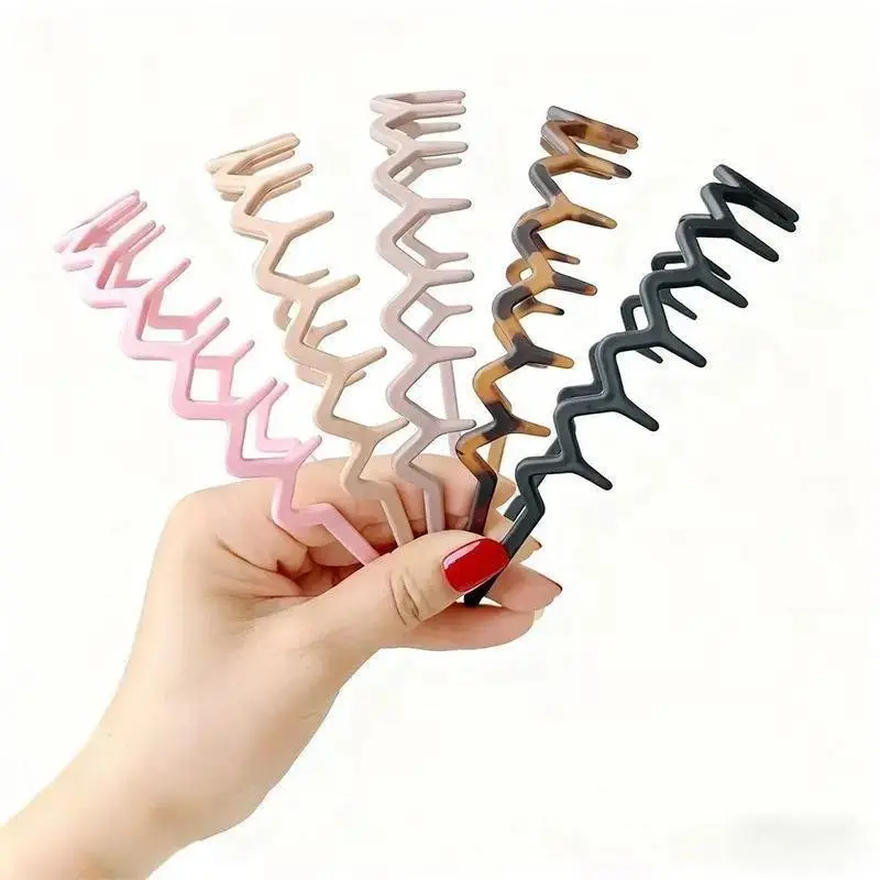 5-Pack Retro Zigzag Wave Headbands for Women, Skinny Non-Slip Plastic Hair Hoops, Flexible Stretchy Hair Accessories for Face Washing, Stretchy Headbands, Elastic Headbands
